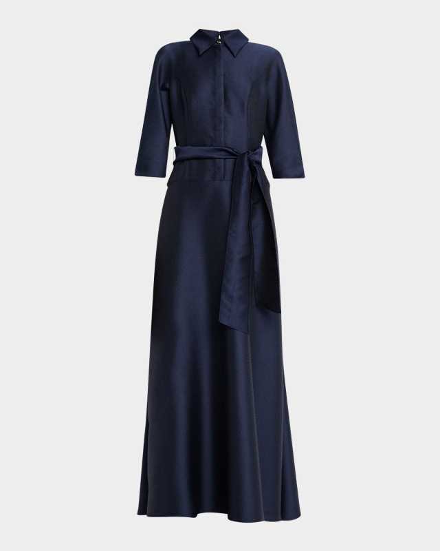3/4-Sleeve Drop Waist Mikado Shirt Gown